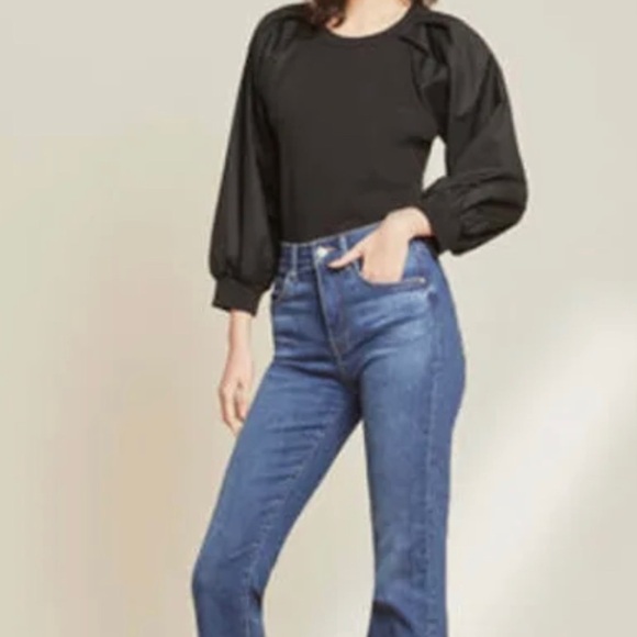 VERONICA BEARD JEANS Gibson MIXED MEDIA BLACK BALLOON SLEEVE RIBBED TOP SIZE S - Picture 12 of 12